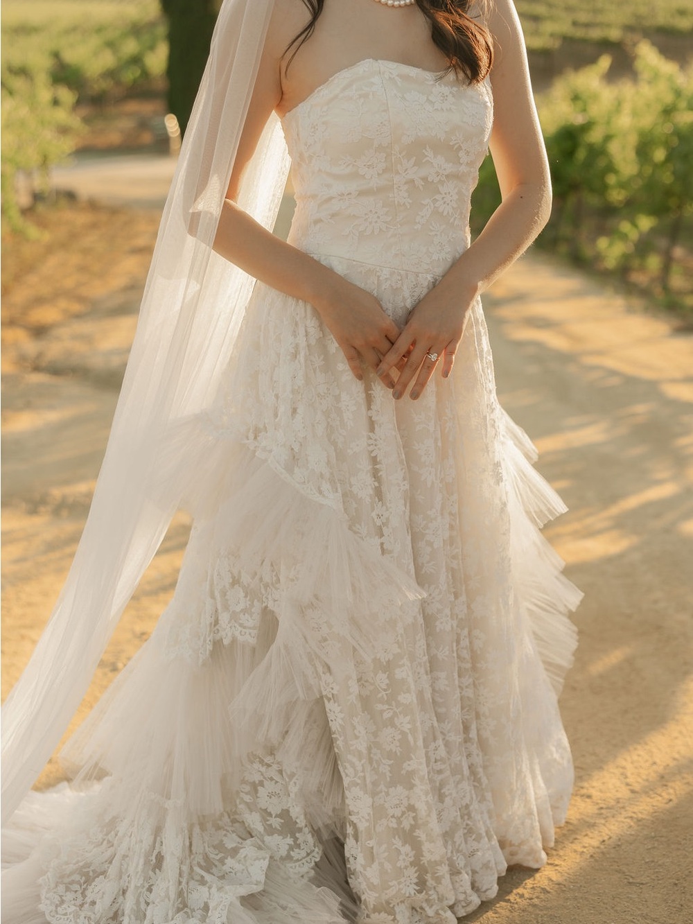 Elegant Strapless Lace Bridal Gown in Ivory